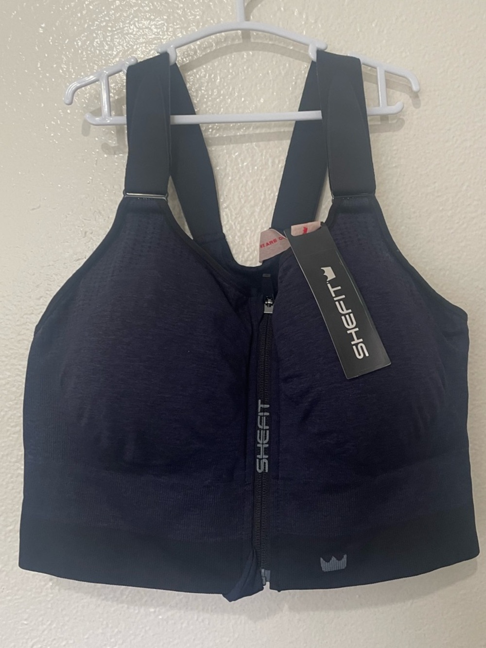 SHEFIT Navy Front-Zip High Support Sports Bra